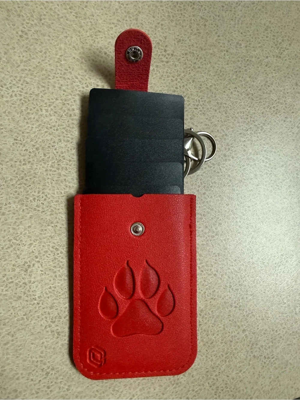 Red Paw-Embossed Card Holder Keychain